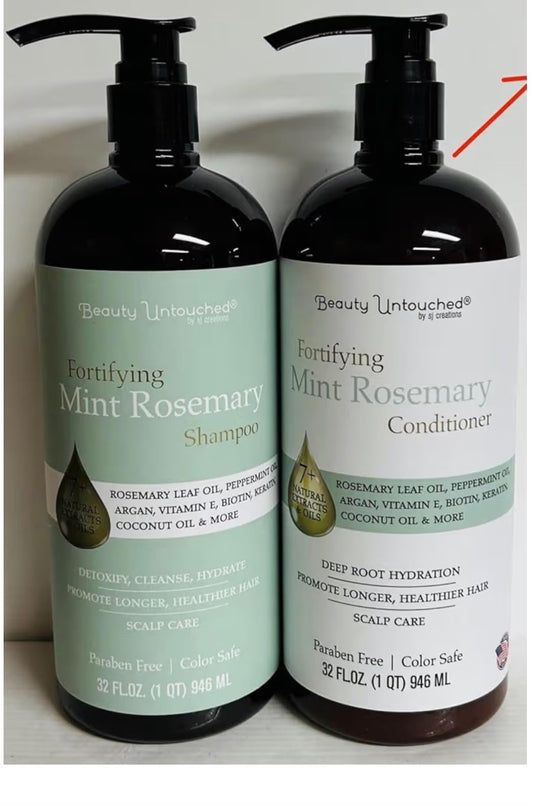 Fortifying Mint Rosemary Conditioner and Shampoo Set, 32 fl oz Each – Strengthening Hair Care with Refreshing Essential Oils, Invigorating Scalp Cleanser and Nourishing Conditioner for All Hair Types
