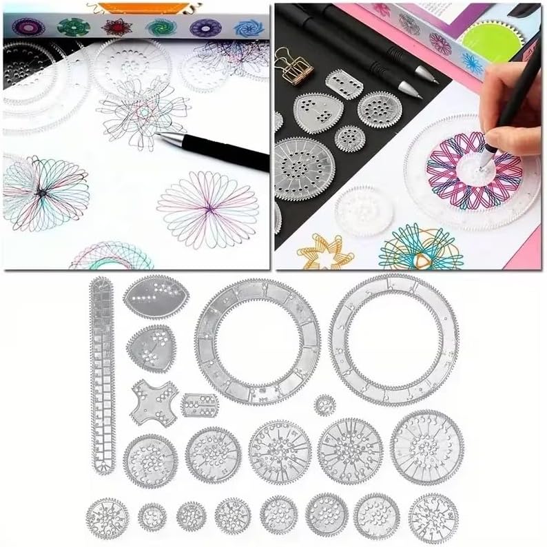Spirograph Circle Maker Drawing Kit - 22PCS Geometric Ruler Template Set for Kids 8-12 | Spiral Art Design & Educational Toy