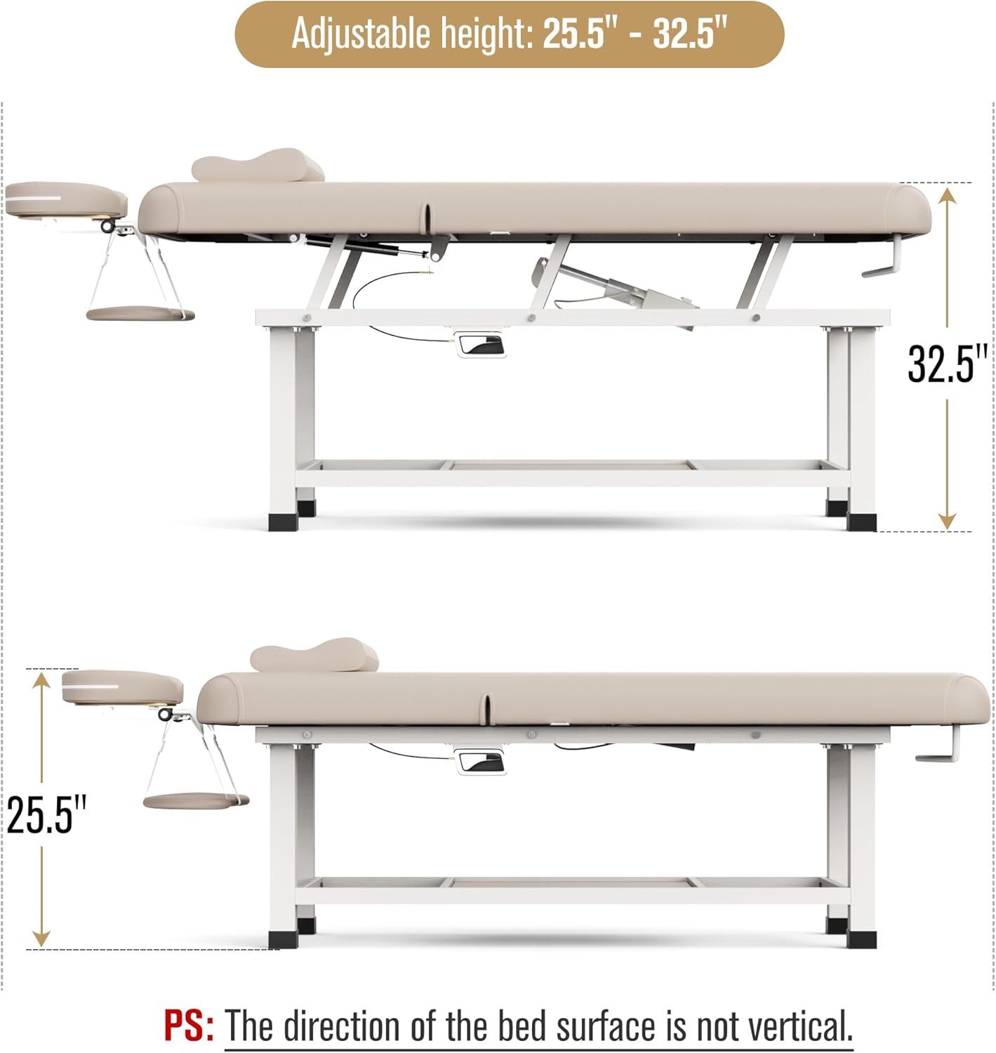 Heavy Duty Electric Massage Table - Adjustable Backrest & Storage Space | 30 x 75 Inches - Beige Gray