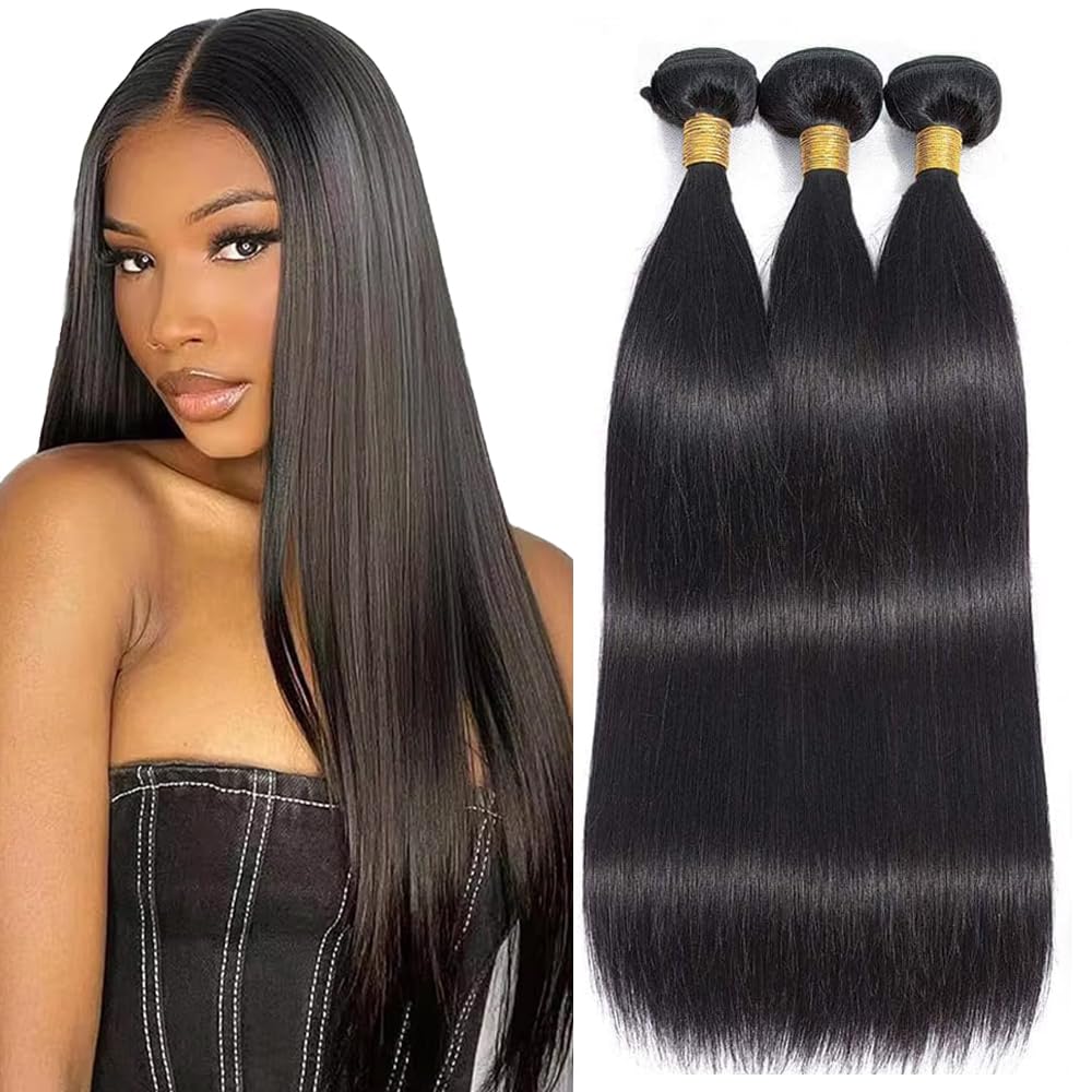Straight Human Hair Bundles Natural Black Color Peruvian Virgin Hair 3 Bundles/150g 18 20 22 Inch Straight Bundles Double Weft Human Hair Extensions