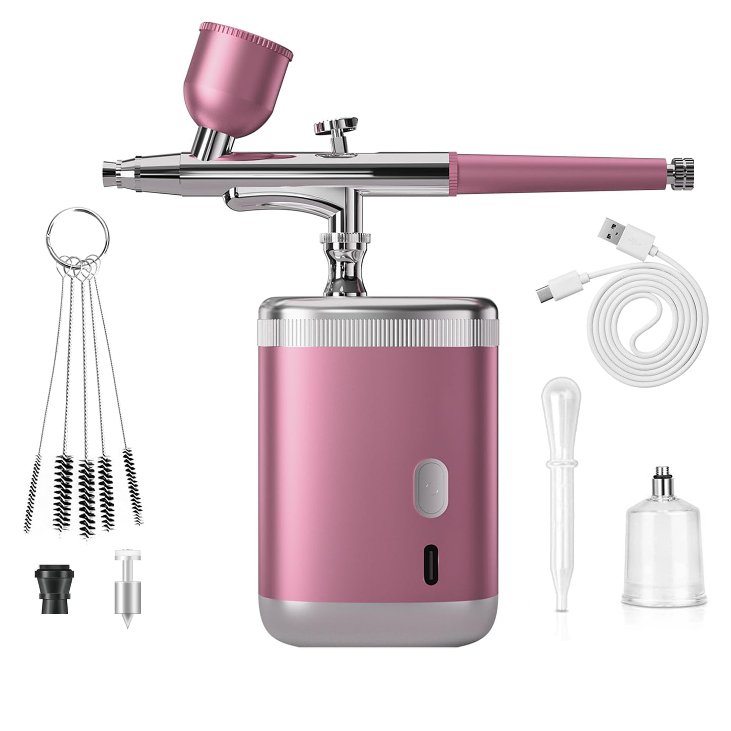 Airbrush Kit 1200ma Airbrush Set with Compressor Portable Airbrush Set for Makeup Cake Decoration Model Painting Nail Art Barber (Pink Single Action)