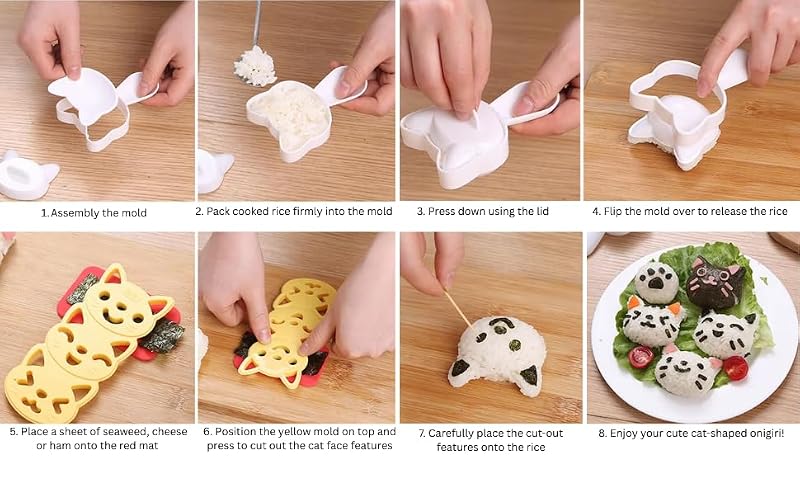 Onigiri Mold Set - 3 Cat Rice Ball Molds & Sushi Press Kit