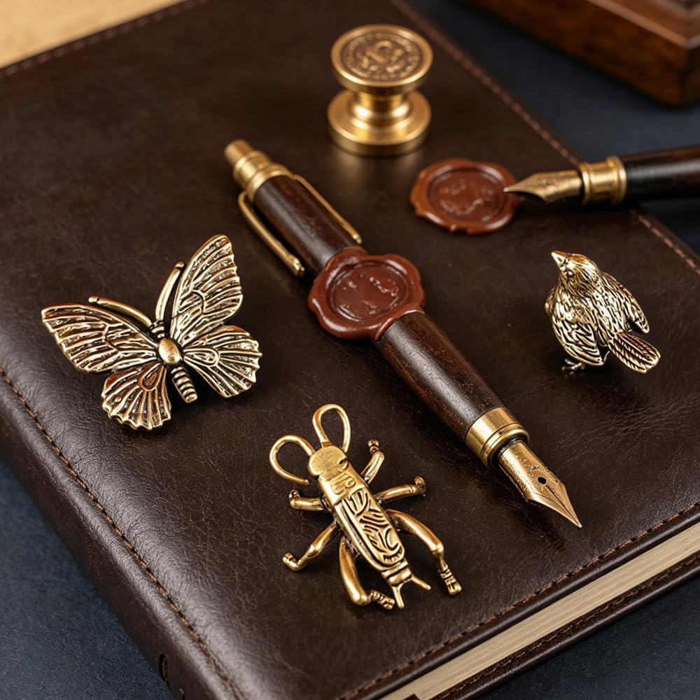 Brass Bug Figurines Set - 3 Metal Statues of Sparrow, Cricket & Butterfly for Home Office Decor