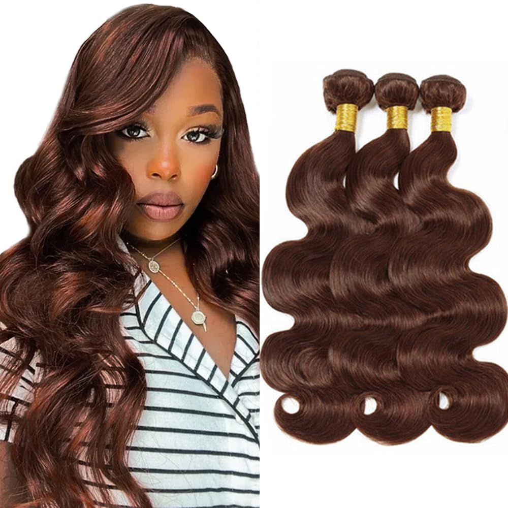 #4 Brown Bundles Human Hair Body Wave Bundles 30 30 30 Inch Chocolate 3 Bundle Unprocessed Brazilian Virgin Hair 50 Gram Per Bundle Deals Quick Weave Hair Extensions For Woman