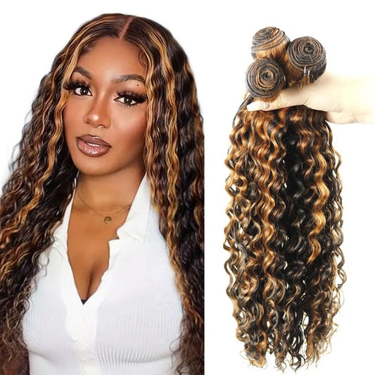 1b/30 Human Hair Bundles Highlight Deep Wave Bundle 18 20 22 Inch 300g Brazilian Virgin Hair 3 Bundles Ombre Brown Bundle Human Hair Extensions