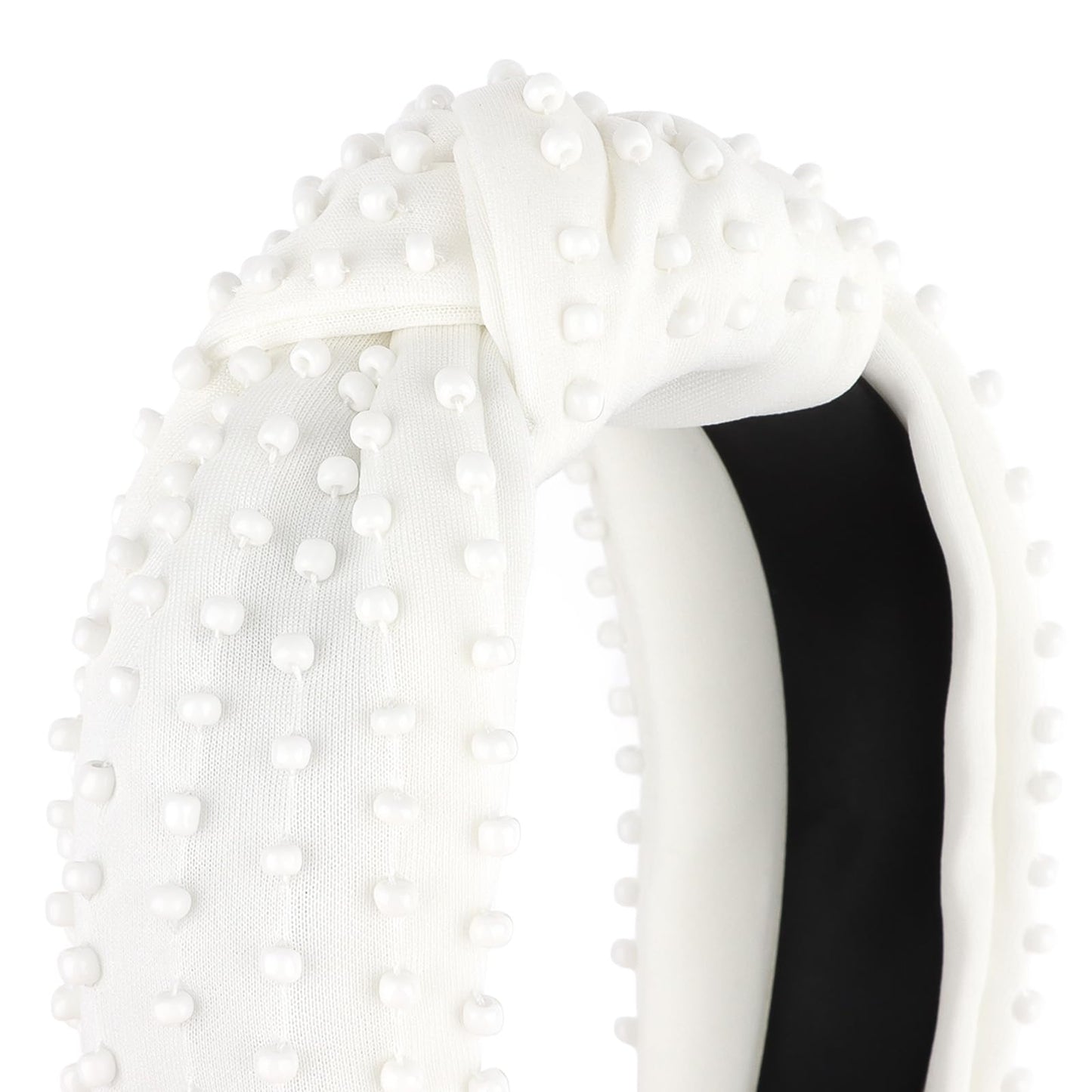 YISSION White Knotted Headband for Women - Wide Pearl Embellished Hair Hoop, Stylish Hair Accessory for Daily Wear, Weddings & Casual Outfits