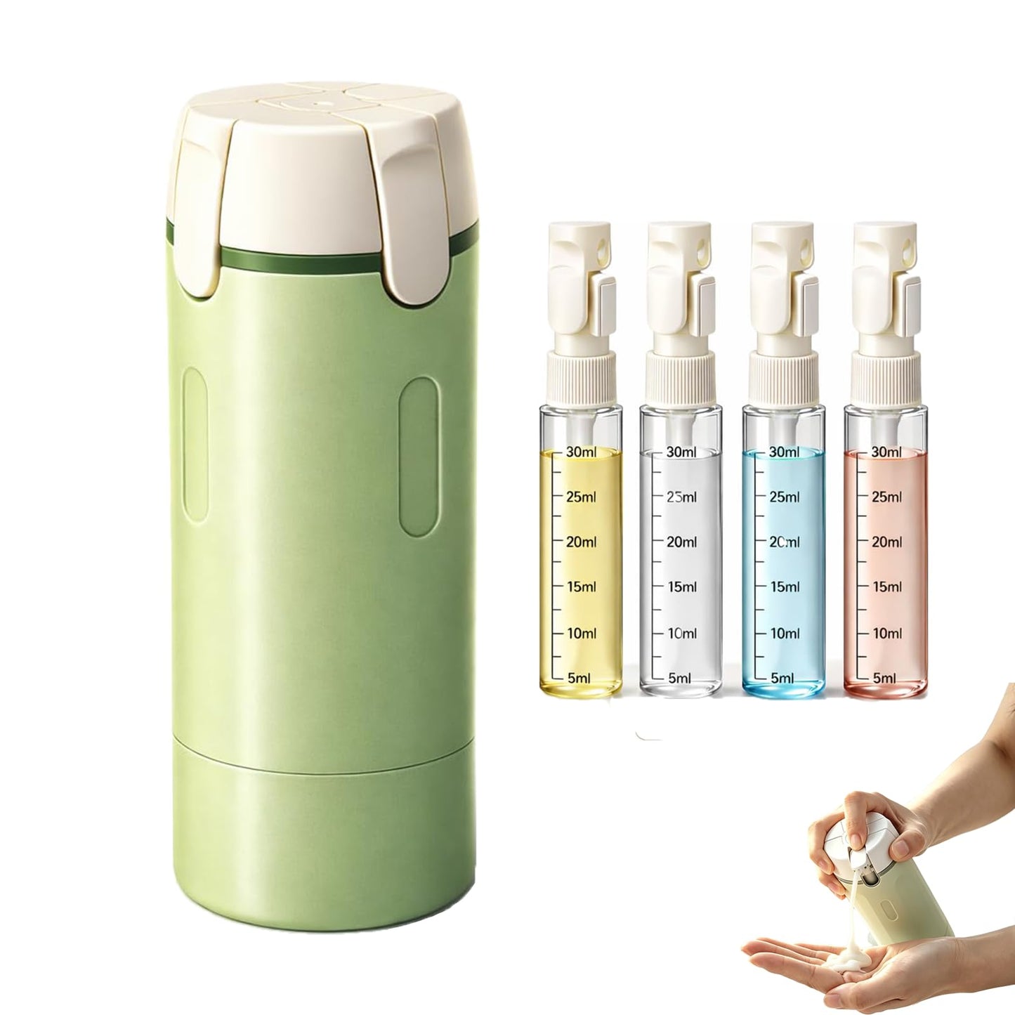 4 in 1 Travel Dispenser Bottle, One-Press No Squeeze Toiletries Set