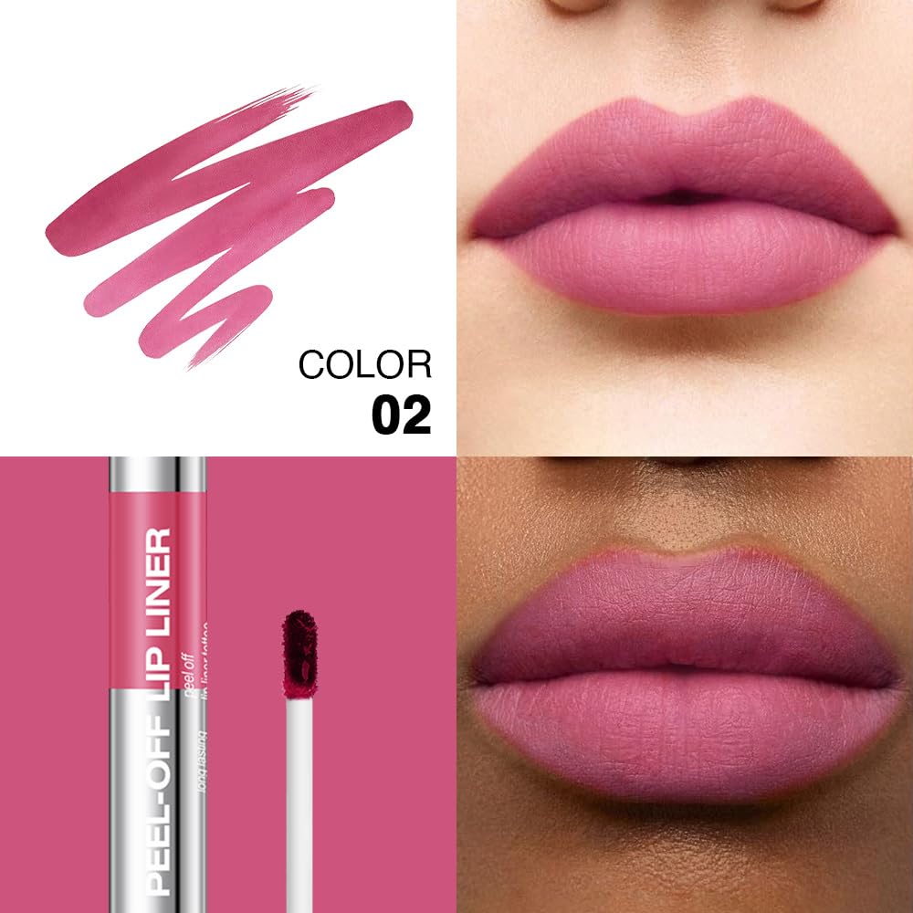 Peel Off Matte Liquid Lip Gloss Stain-Lip Liner, Purplish-Red Tattoo Peel Off Lip Stain, Long Lasting & Waterproof Lipstick Tattoo, Transfer-Proof Lip Gloss for All Skin Types, 02#Purplish-Red