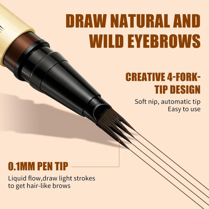Microblading Eyebrow Pencil - Waterproof 4-Fork-Tip for Natural Hair-Like Brows | Long-Lasting Black