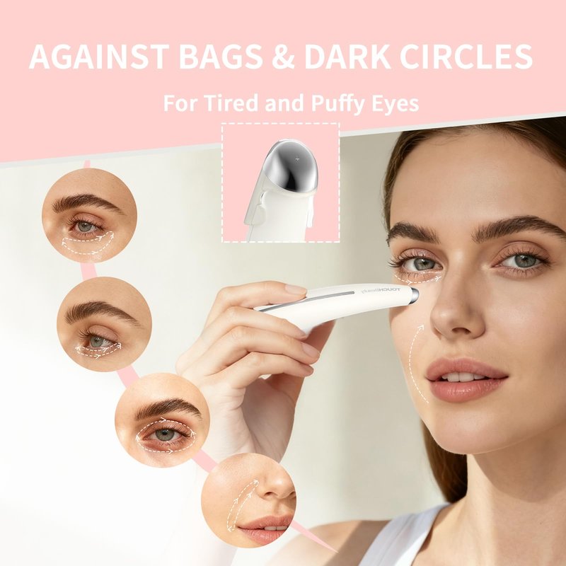Portable Eye Massager with Heat for Puffy Eyes, 40℃ Warming & Vibration Massage Pen for Dark Circles and Eye Fatigue, AAA Battery Powered Facial Massager Tool for Home and Travel Use