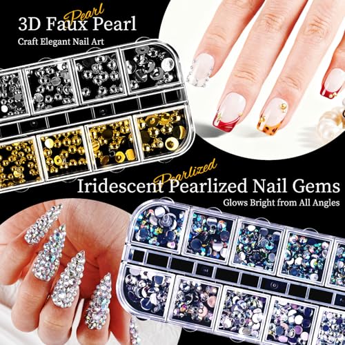 JODSONE Nail Art Rhinestones Kit with 6 Boxes & 12 Stickers