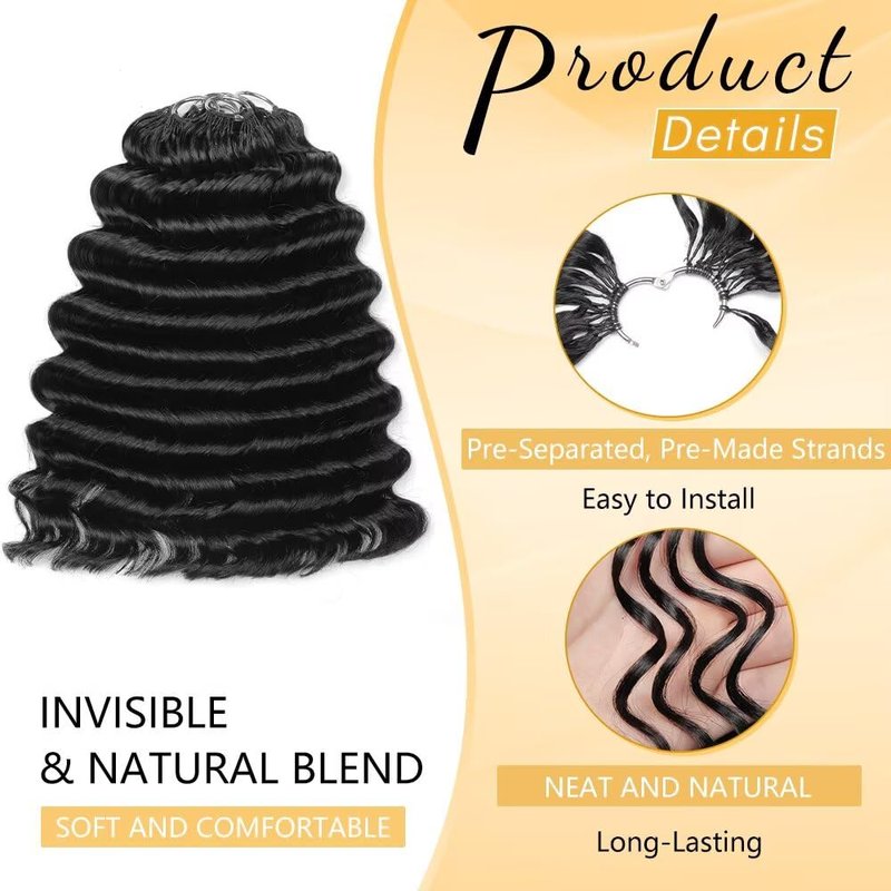 Human Crochet Hair for Black Women - 20 Inch Deep Ocean Wave Curly Bundles | 300g Natural Black Extensions