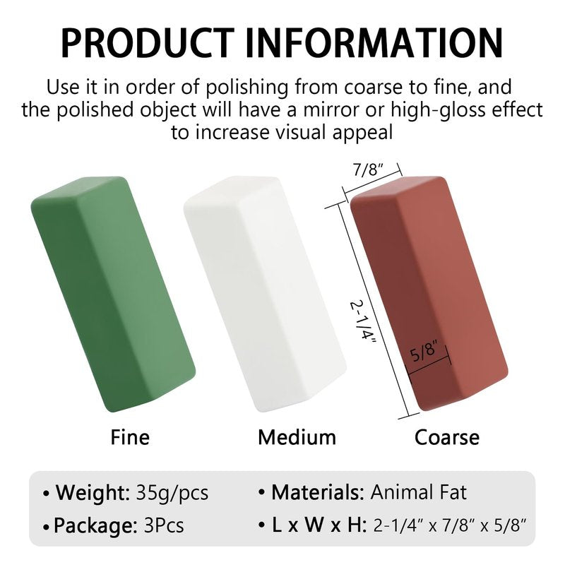 SCOTTCHEN Mini Buffing Polishing Cutting Compounds 4 Oz. Kit - Green Fine/White Medium/Red Coarse - 3 Pack