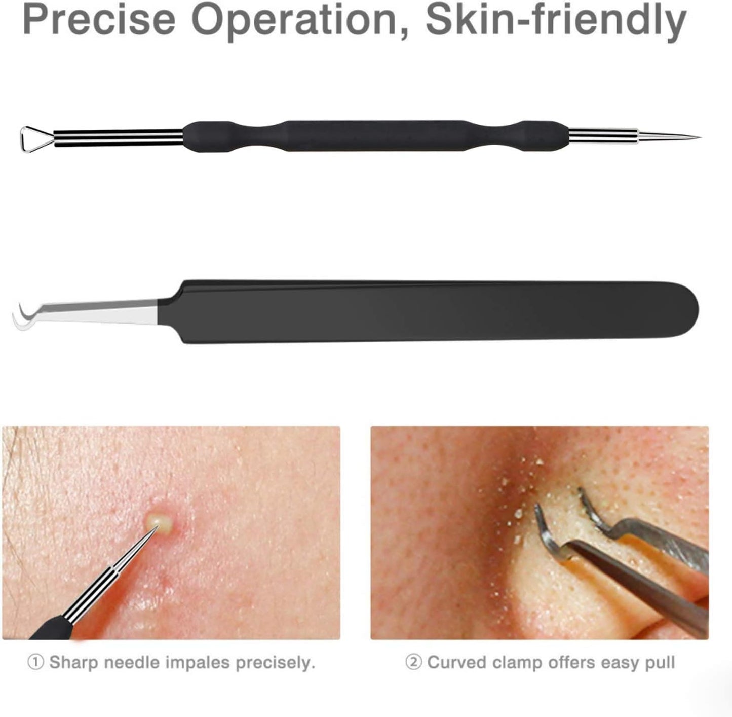Blackhead Remover Tool Kit - 6 Pcs Comedones Extractor for Acne & Blemish Removal | Includes Leather Bag (Black)
