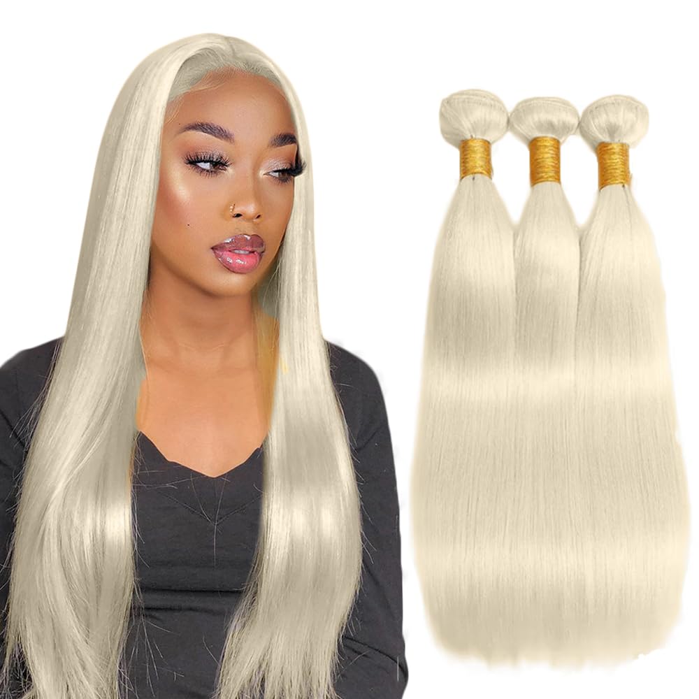 26 26 26 Inch #88 Platinum Blonde Bundles Human Hair Straight Bundles Blonde Color Straight 3 Bundles 50g/Bundle Unprocessed Brazilian Virgin Weave Hair Extensions for Black Women
