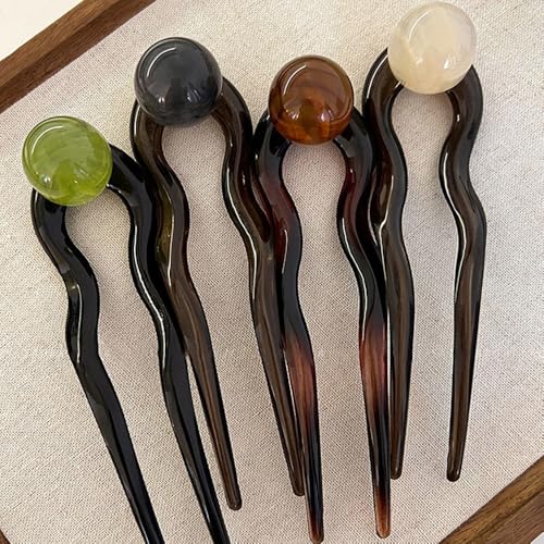 U-Shaped French Hair Pins with Pearls – 4-Piece Acetate Hair Fork Set