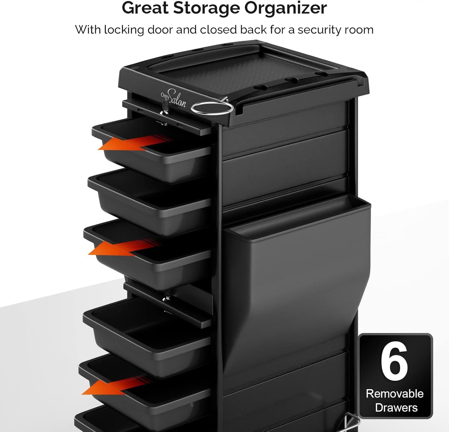 Hair Cart Organizer - 6-Drawer Rolling Utility Caddy for Stylists | Locking Mobile Storage Station