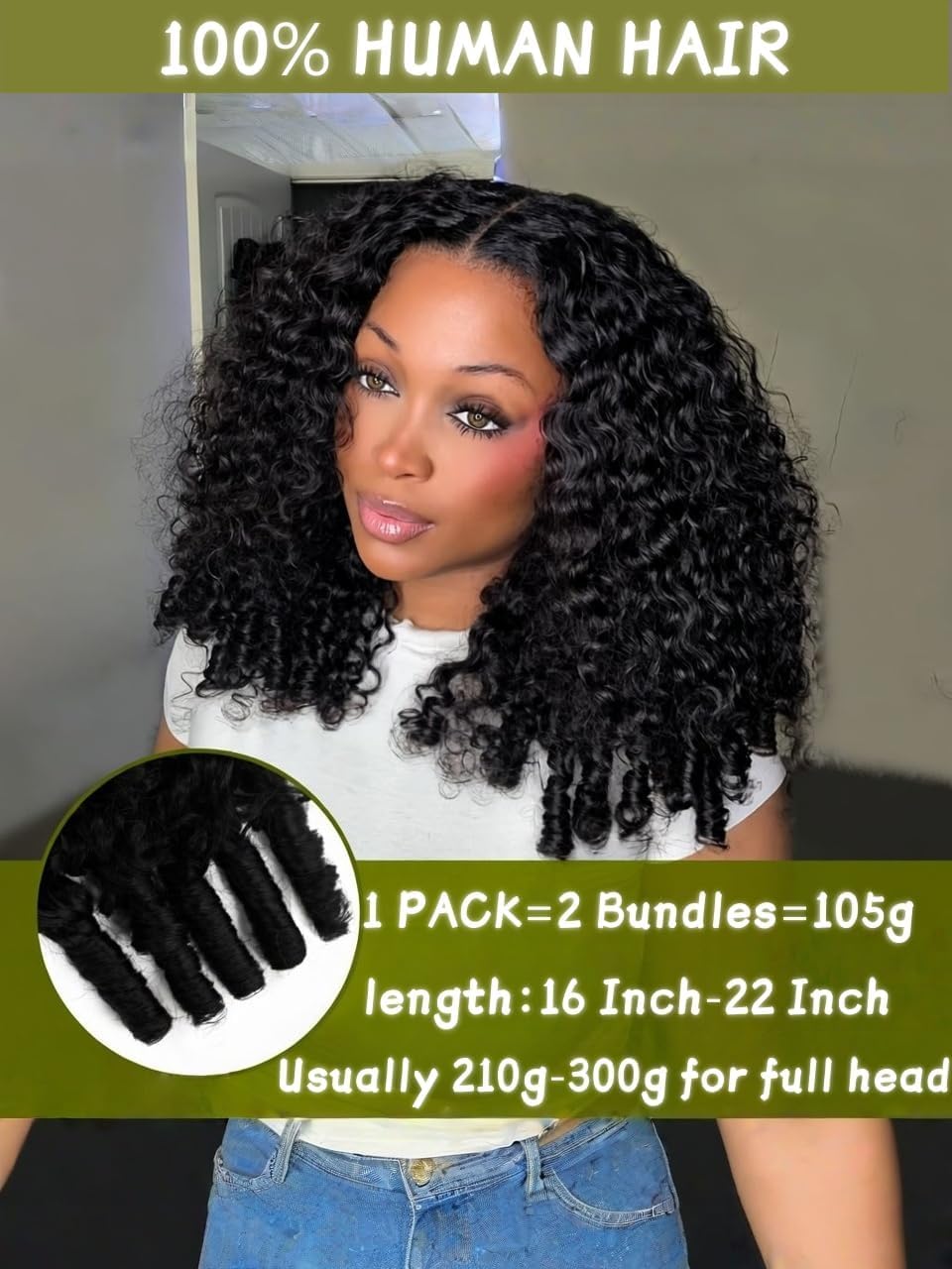 Human Crochet Hair for Black Women 105g Knotless Pre-Separated Invisible Burmese Curly Feather Crochet Human Hair Reusable Remy Hair Extensions Wet and Wavy Bundles Miracle Knots Hair 18 Inch