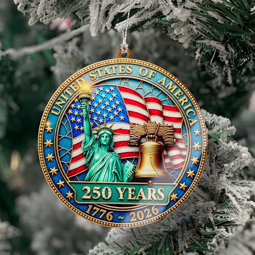 USA 250th Anniversary Christmas Ornament – Liberty Bell & Flag