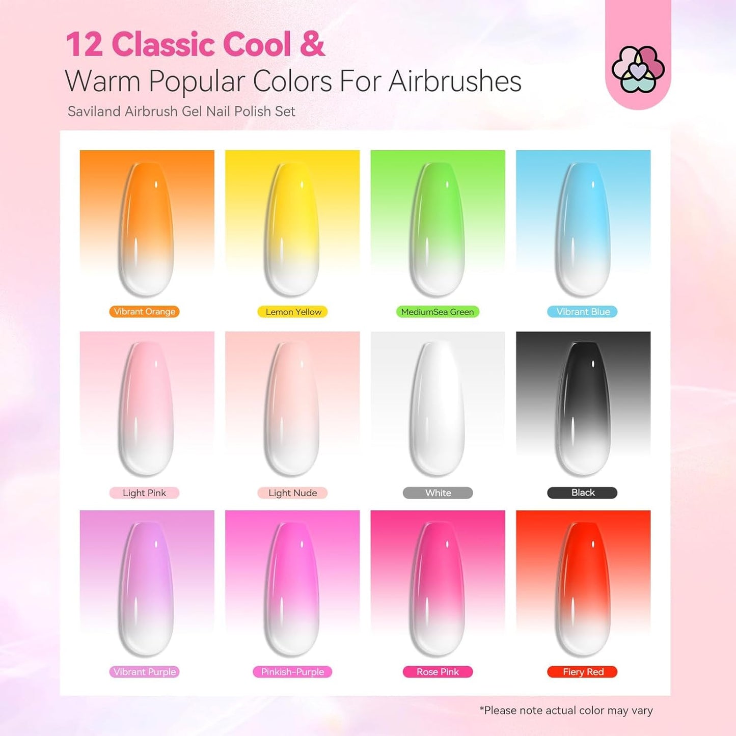 SAVILAND Airbrush Gel Nail Polish Set - Hema-Free, 12 Vibrant Colors | Non-Acetone for French & Ombre Nail Art