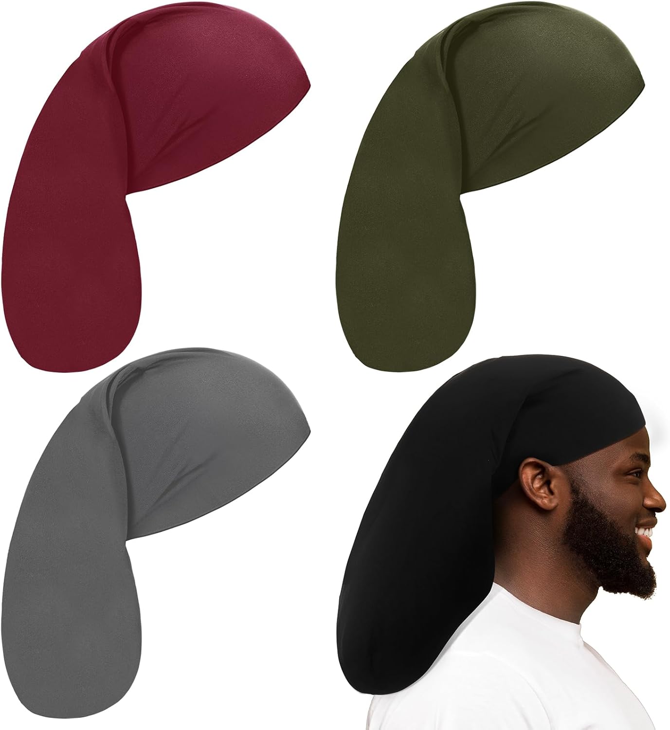 Unisex Jumbo Dreadlock Cap - Long Dreads Hair Wrap Sleeping Bonnet | 4-Piece Set for Men & Women