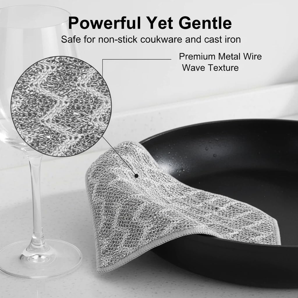 7 Pack Metal Dish Cloth, Non Scratch & Odor Steel Wool Scrubber | Reusable & Multipurpose Wire Dishwashing Rag for Wet & Dry Cleaning | Safe for Dishes, Sinks, Stove Tops & Nonstick Cookware