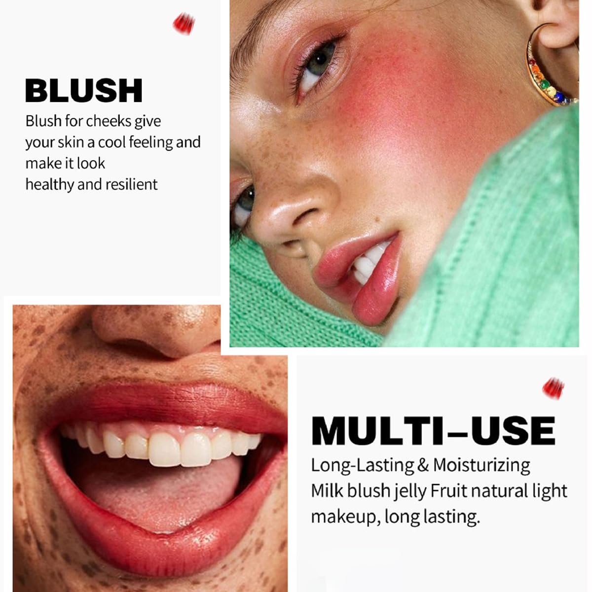 QBPPSSRY 2-in-1 Cooling Jelly Blush and Lip Tint, Hydrating Watercolor Finish, Long-Lasting Color (# 03)