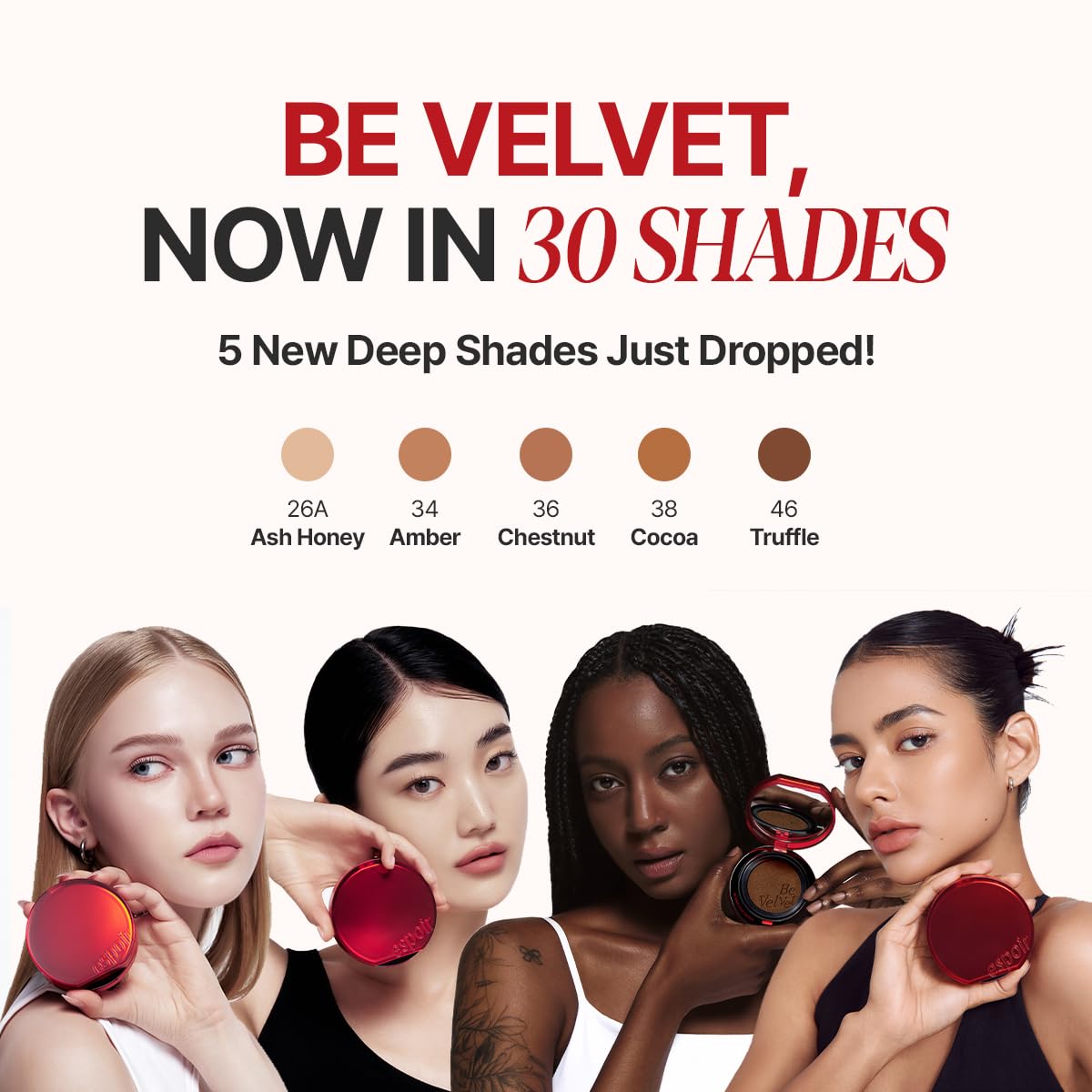ESPOIR Be Velvet Cushion Foundation #22 Petal | Quick and Easy Coverage with Long-lasting Color by Zero Oxidation, Velvety Smooth Finish & Lightweight Formula, Vegan, Korean Makeup, 0.46 oz