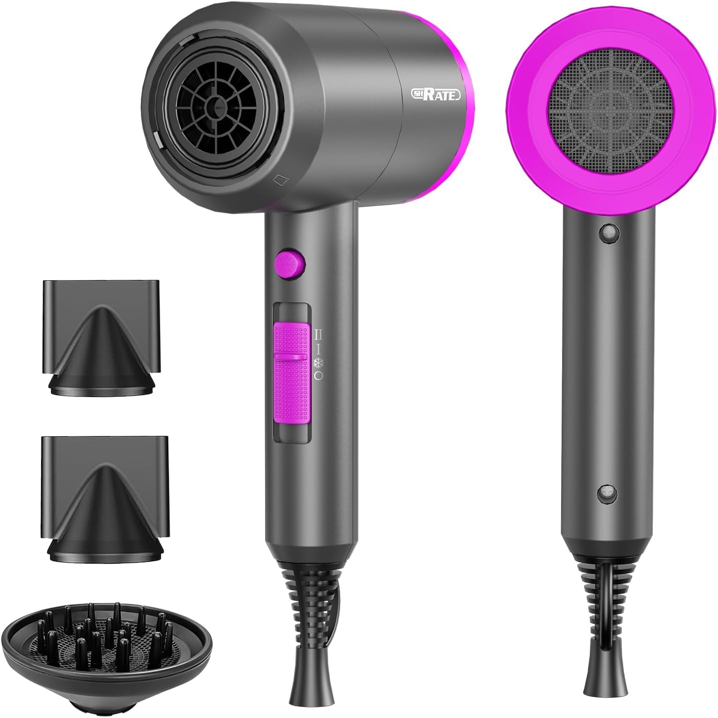 Ionic Hair Dryer with Diffuser - Professional Blow Dryer for Curly & Frizzy Hair | Low Noise & Portable Design