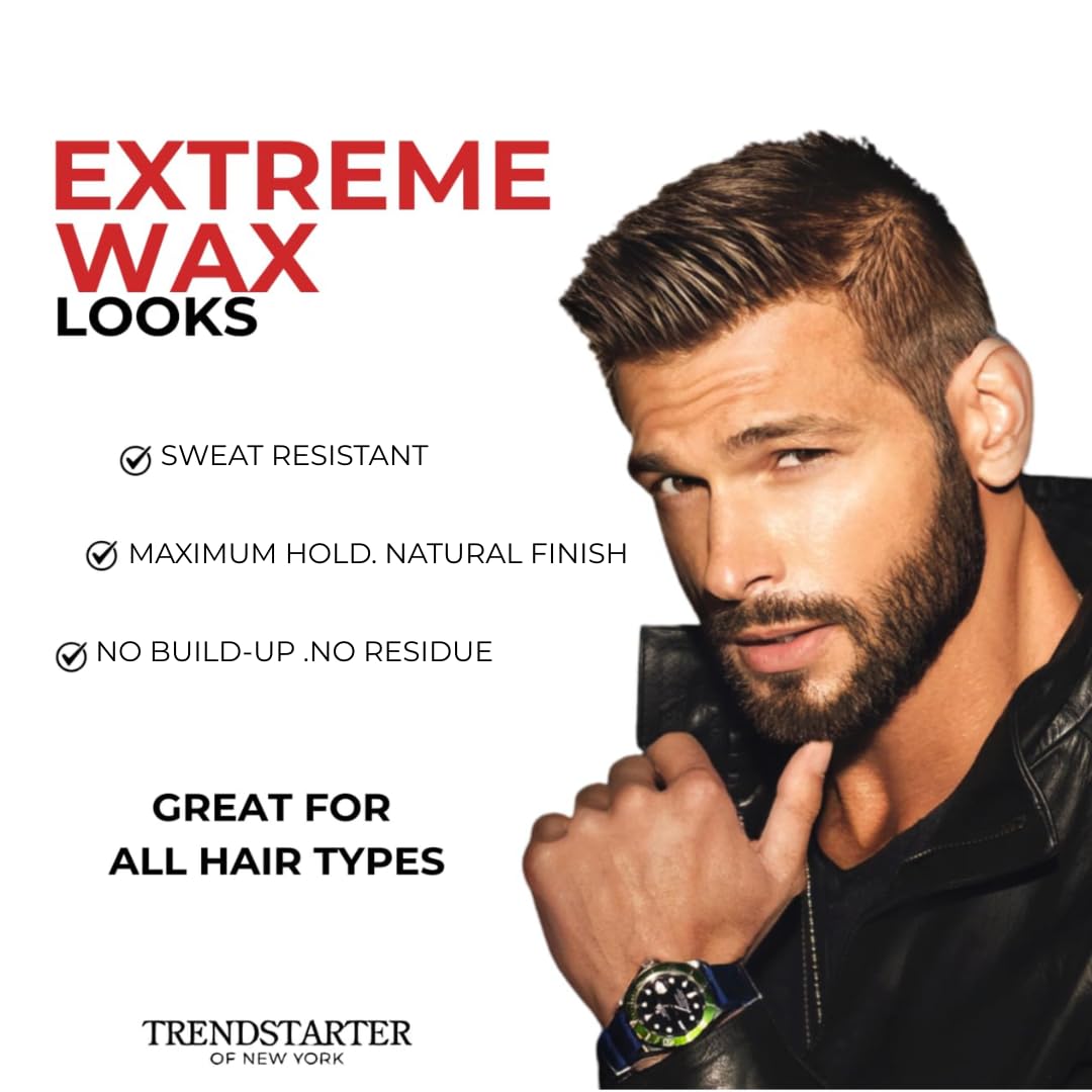 TRENDSTARTER Hair Wax - Extreme, 4oz - Matte Finish - Premium Water Based Flake-Free Hair Styling Pomade for All Hair Types - All-Day Strong Hold