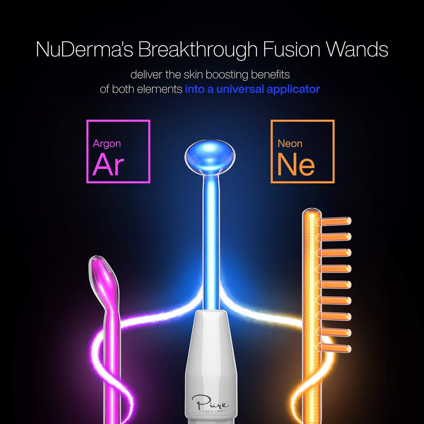 NuDerma Clinical Portable Skin Therapy Wand - 6 Fusion Neon & Argon Wands for Anti-Aging, Skin Tightening & Radiance | Wrinkle Reduction
