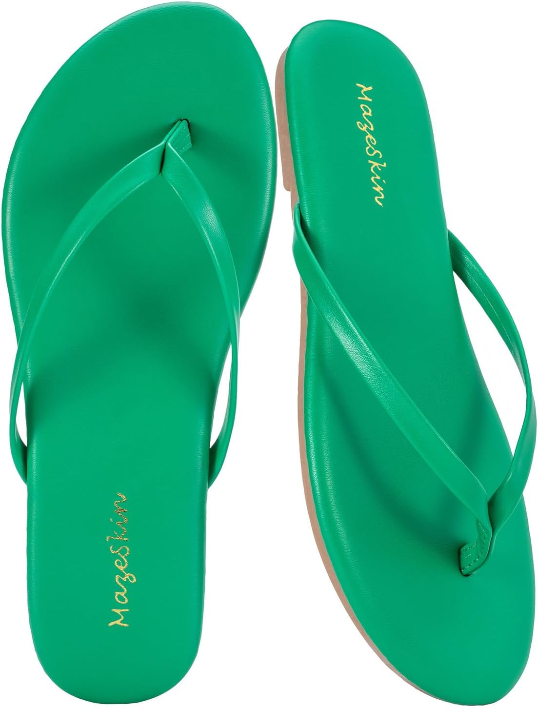 Mazeskin Women's Memory Foam Flat Thong Sandals - Comfortable Leather Slide Flip Flops for Summer Beach