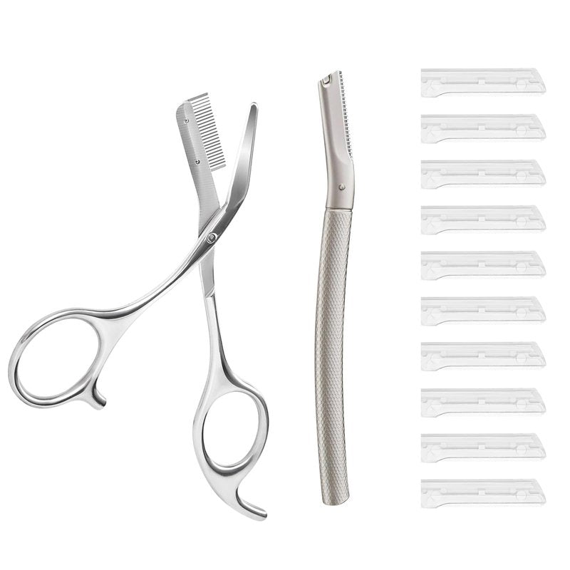 BoxedHome Eyebrow Trimmer Kit, Eyebrow Razor Scissors with Combs, 11 Blades & Travel Case for Men Women