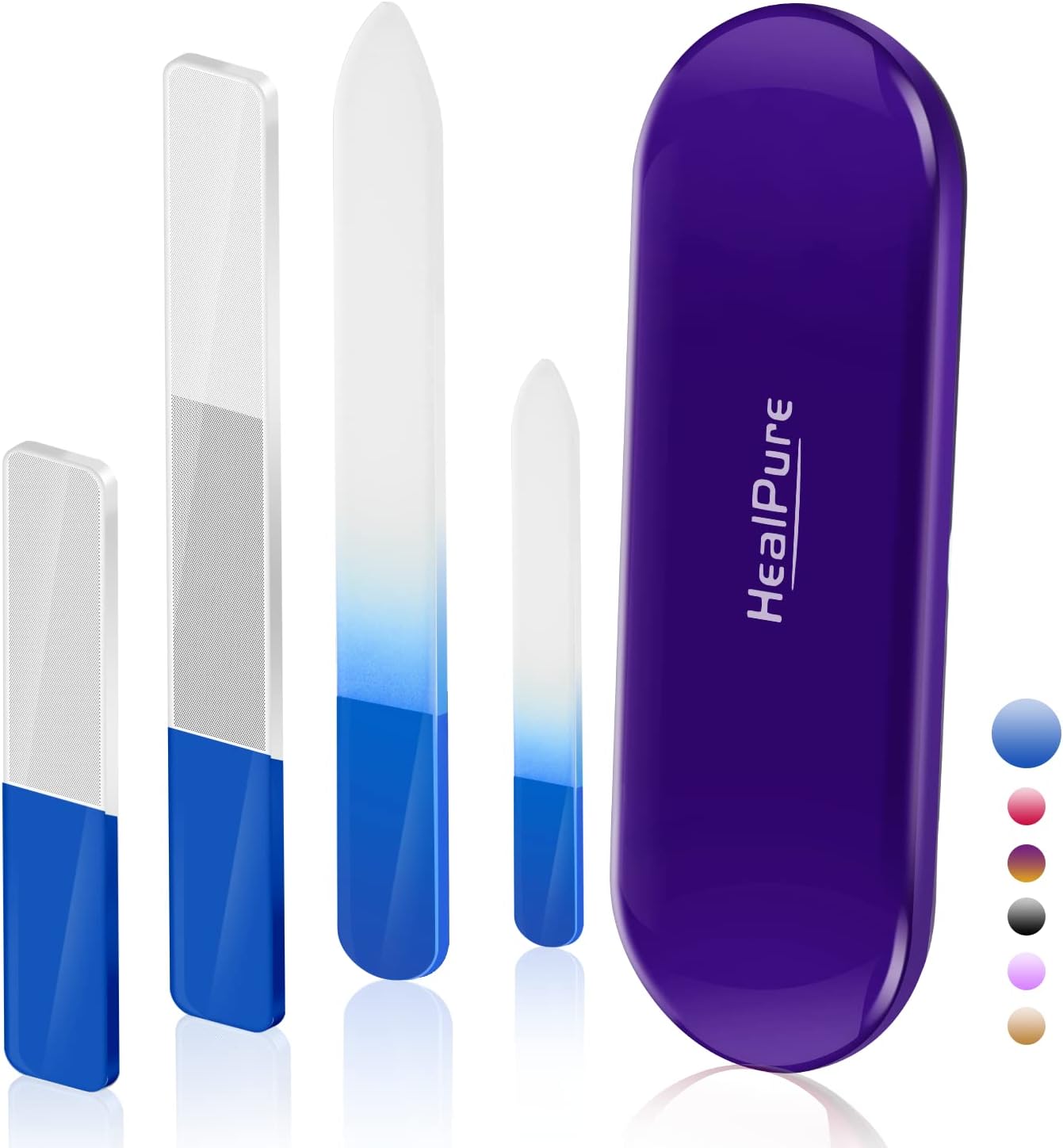 Crystal Nail File Set - 4PC Glass Nail Files & Buffers with Case | Professional Manicure Tools for Natural Nails