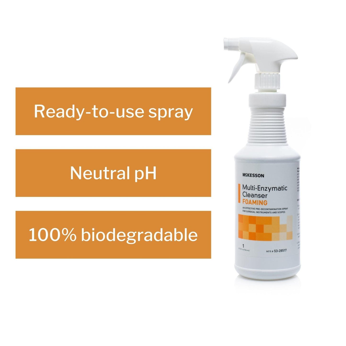 McKesson Multi-Enzymatic Cleanser for Surgical Instruments & General Healthcare Equipment, 32 oz [Pack of 1] Foaming, Fresh Rain