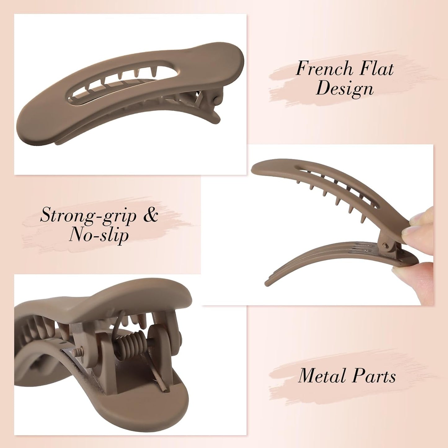 15 Pcs Small Flat Hair Clips - 3.1 Inch Medium Claw Clips for Short Thin Hair | 5 Natural Colors