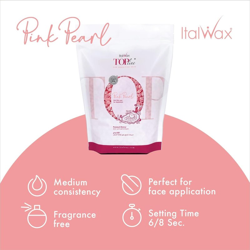 Italwax Top Line Pink Pearl Hard Wax Beads 1.65 lb (750 g) – Semi-Creamy Unscented Hard Wax for Facial Areas, Strong from First Pull, Suitable for Sensitive Skin, Professional Use – Made in Italy