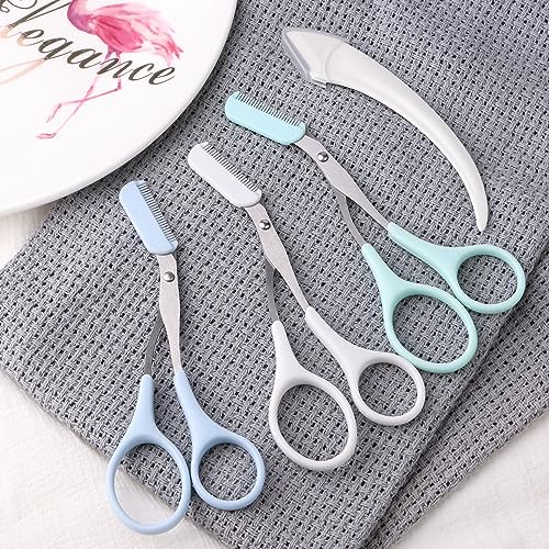 JIAKAI 3-Pack Eyebrow Scissors and Razor Set for Men Women - Green, Blue, White