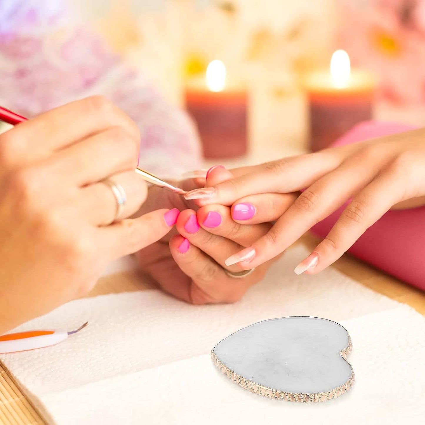 Resin Nail Art Palette - Heart Shaped Gold Edge Mixing Tray for Gel Nail Art | Makeup Foundation Display Board