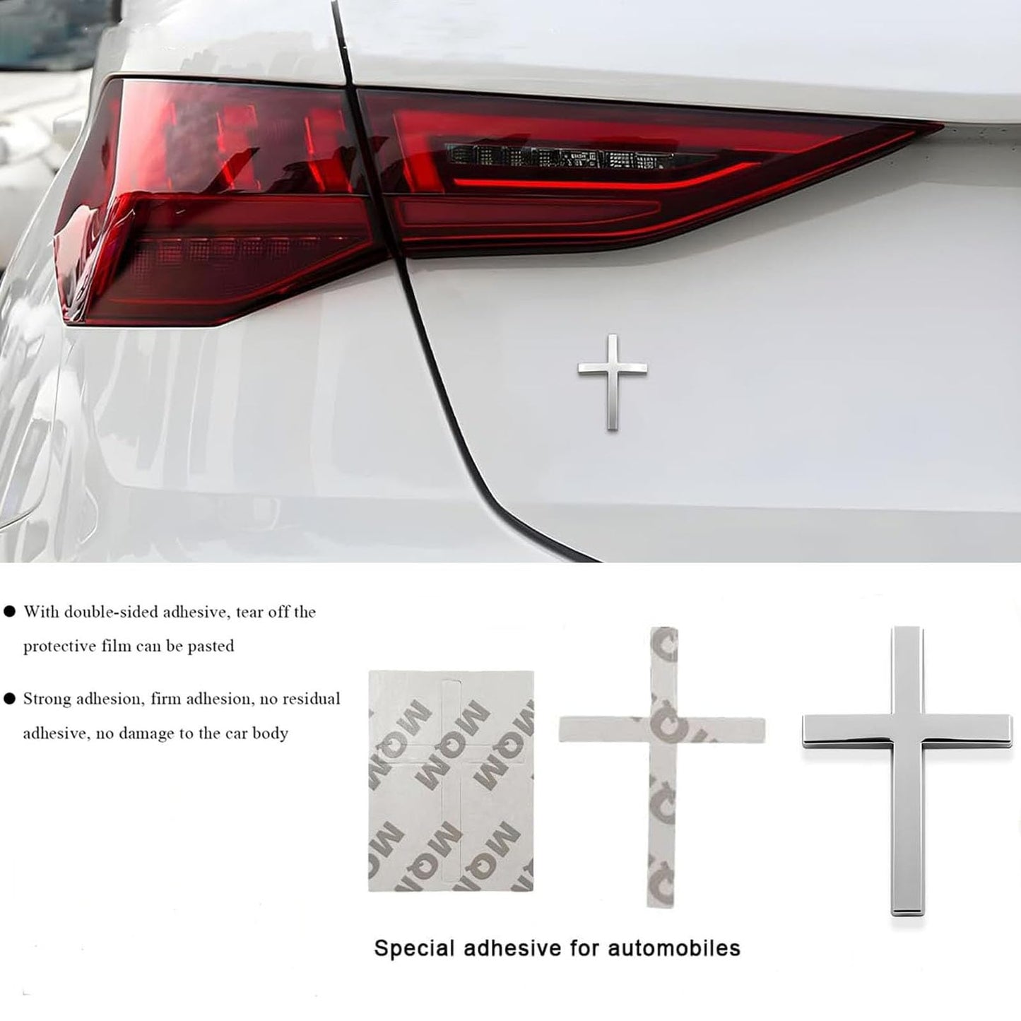 4PCS 3D Metal Jesus Christ Cross Stickers, 2.5"×1.8" Alloy Car Cross Sticker for Vehicles, Self Adhesive Scratch Covering Car Accessories Decals for Trunk Tailgate Side Decoration