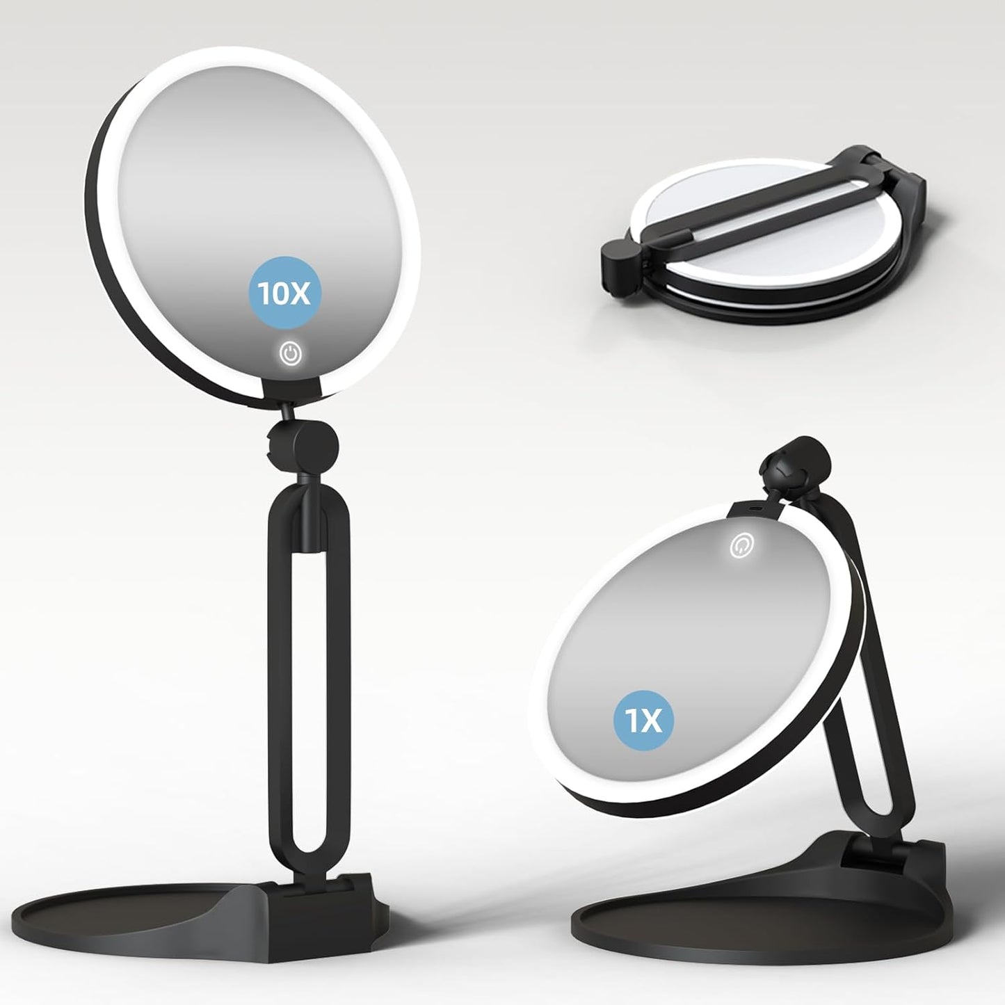 Magnifying Makeup Mirror with Light - 10X/1X Double-Sided, Rechargeable, 6-Inch Foldable Design | 3 Color Dimming