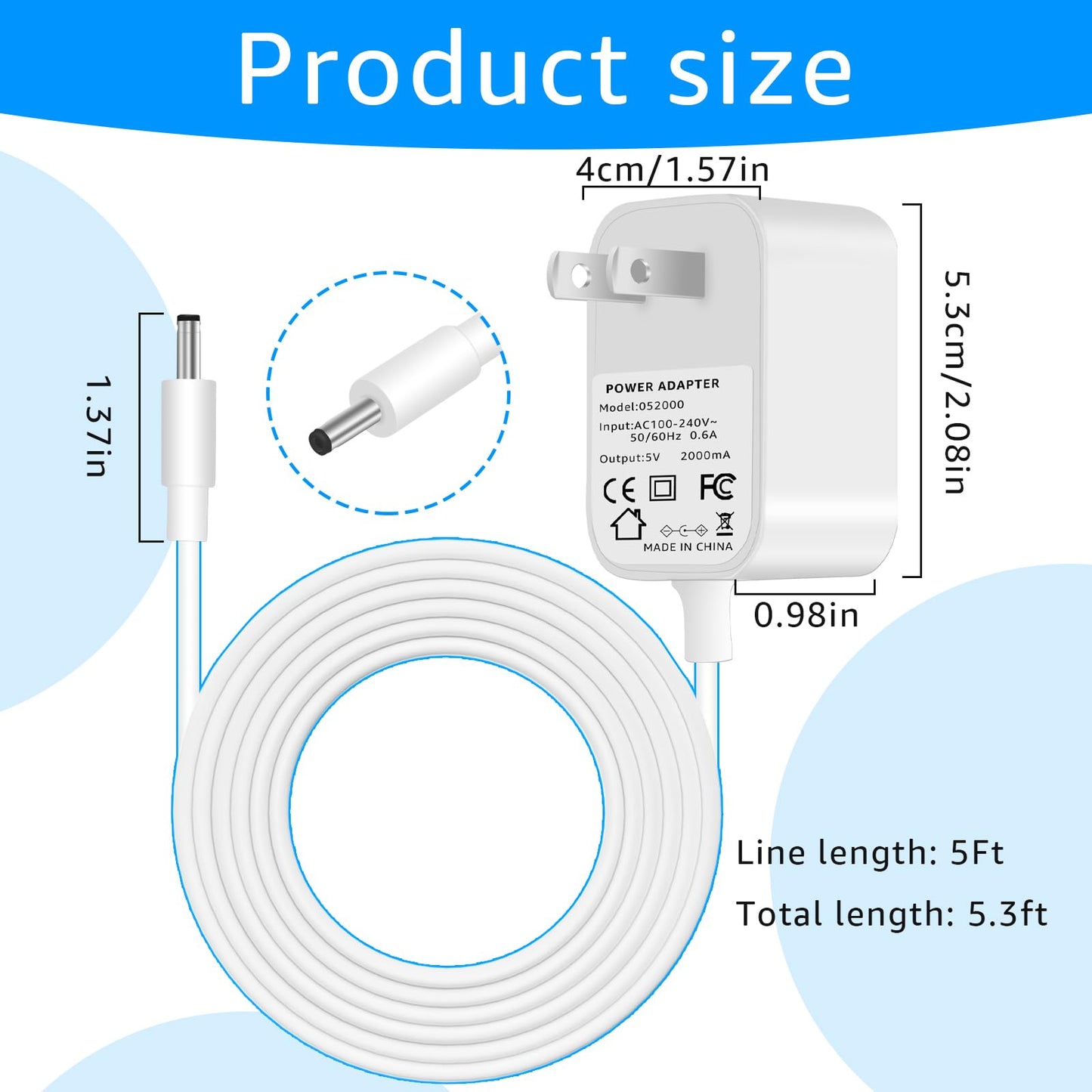 5ft Power Cord for Aura Carver AF900 & AF100,Replacement for Aura Frame SR-A30502000U2 WiFi Digital Picture Frame Power Adapter
