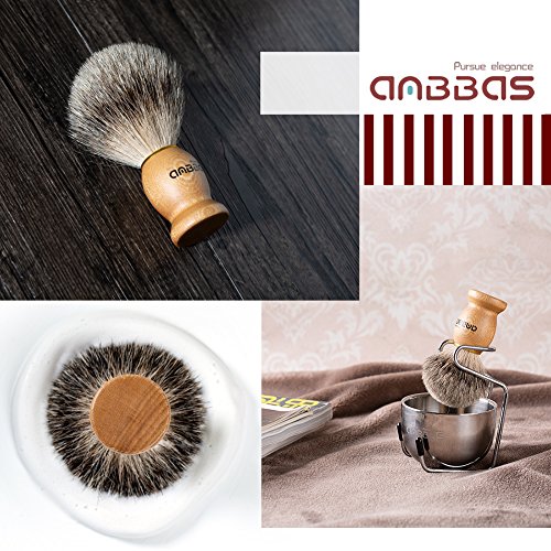 Anbbas 4in1 Badger Hair Shaving Brush Set, with Goat Milk Soap Refill,Stainless Steel Stand Holder and Soap Bowl,Perfect for Men Gift Baber Style Wet Shave