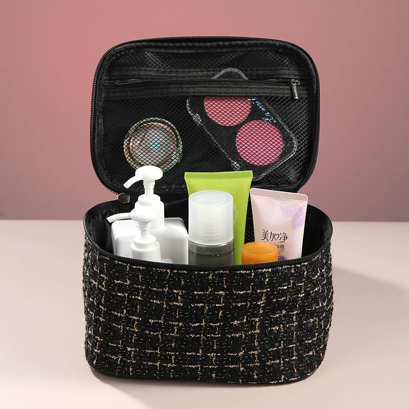 Plaid Makeup Bag - Portable Toiletries Organizer for Travel