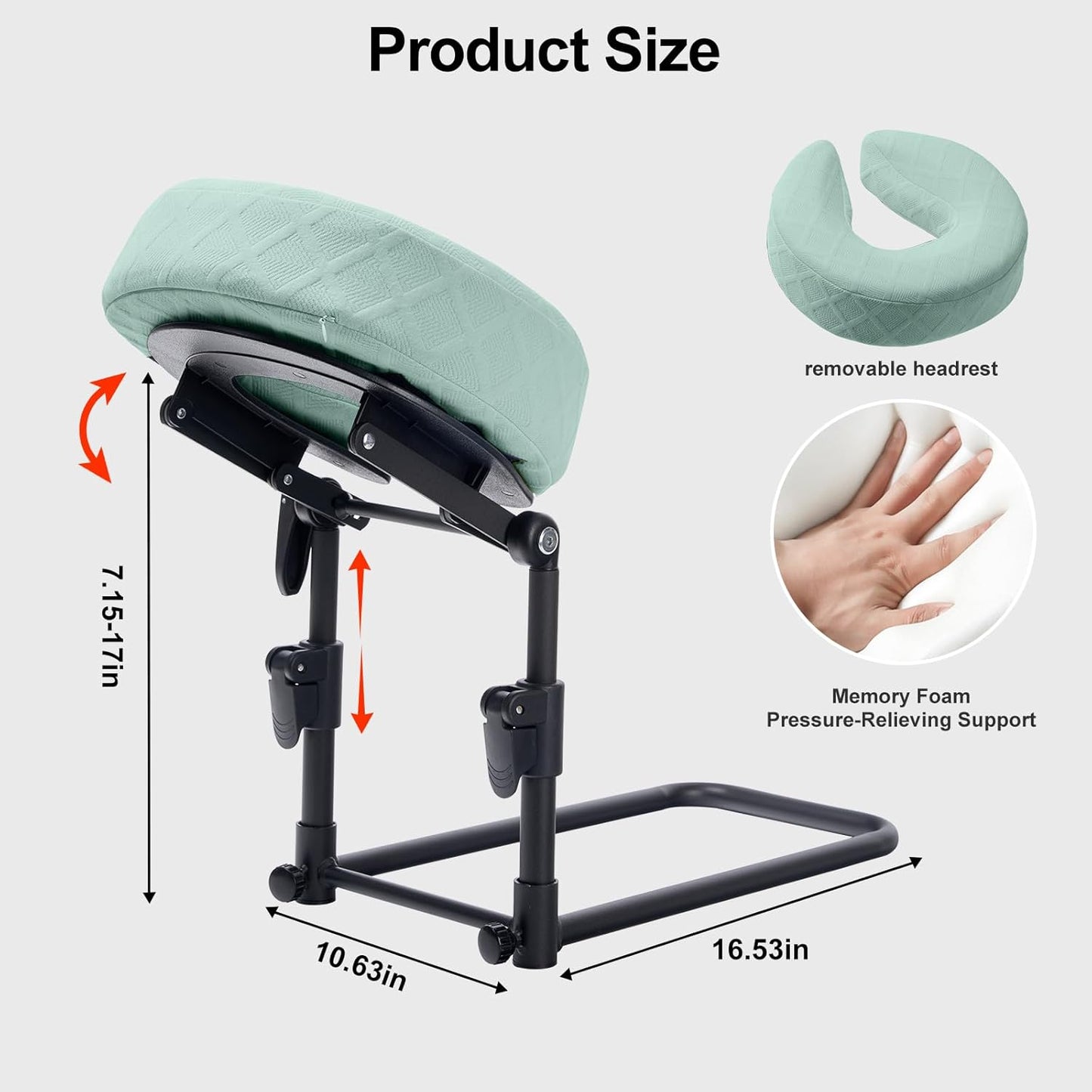Massage Headrest for Bed - Adjustable Height Memory Foam Face Cradle | Washable Pillowcase (Green)