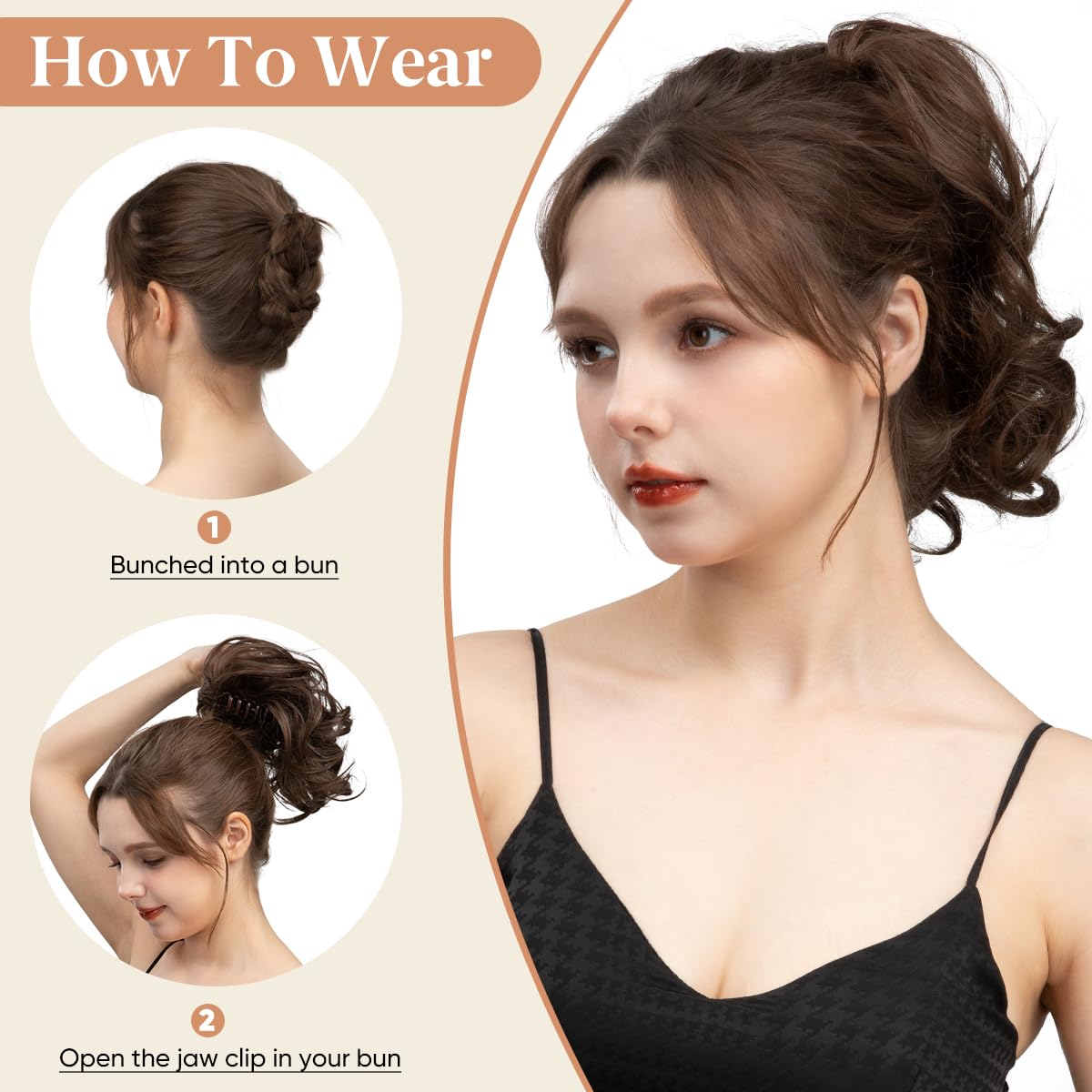CJL Hair Claw Clip Short Ponytail Extensions - Bendable Metal Messy Bun Piece | Wavy Curly Synthetic Hair, Ash Grey