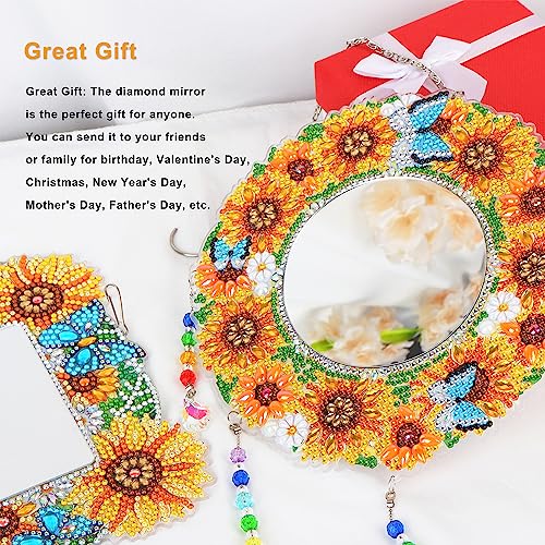 2Pcs DIY Diamond Painting Mirror Kit - Sunflower Butterfly Crystal Craft Set
