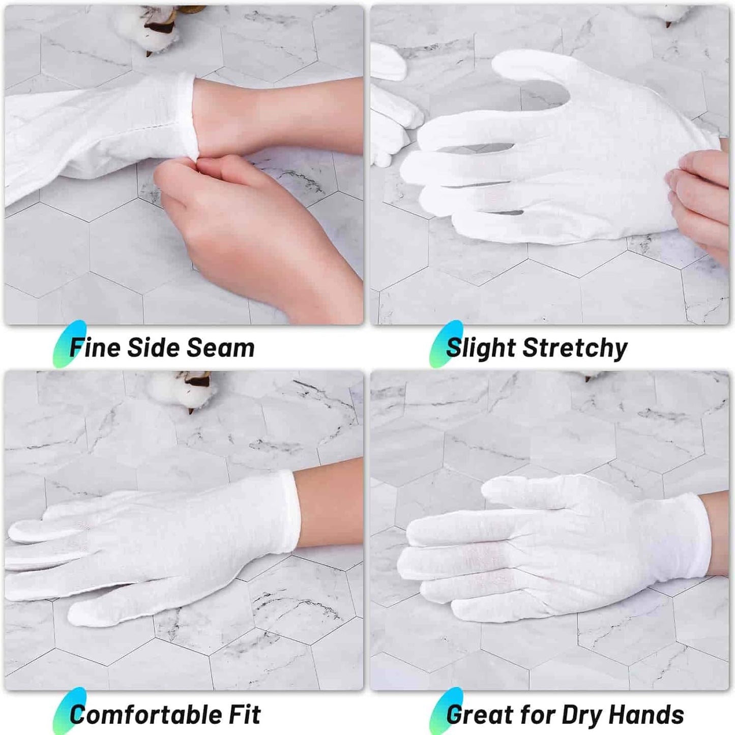 Cotton Gloves for Dry Hands - 20 Pairs Large White Gloves for Moisturizing & Inspection