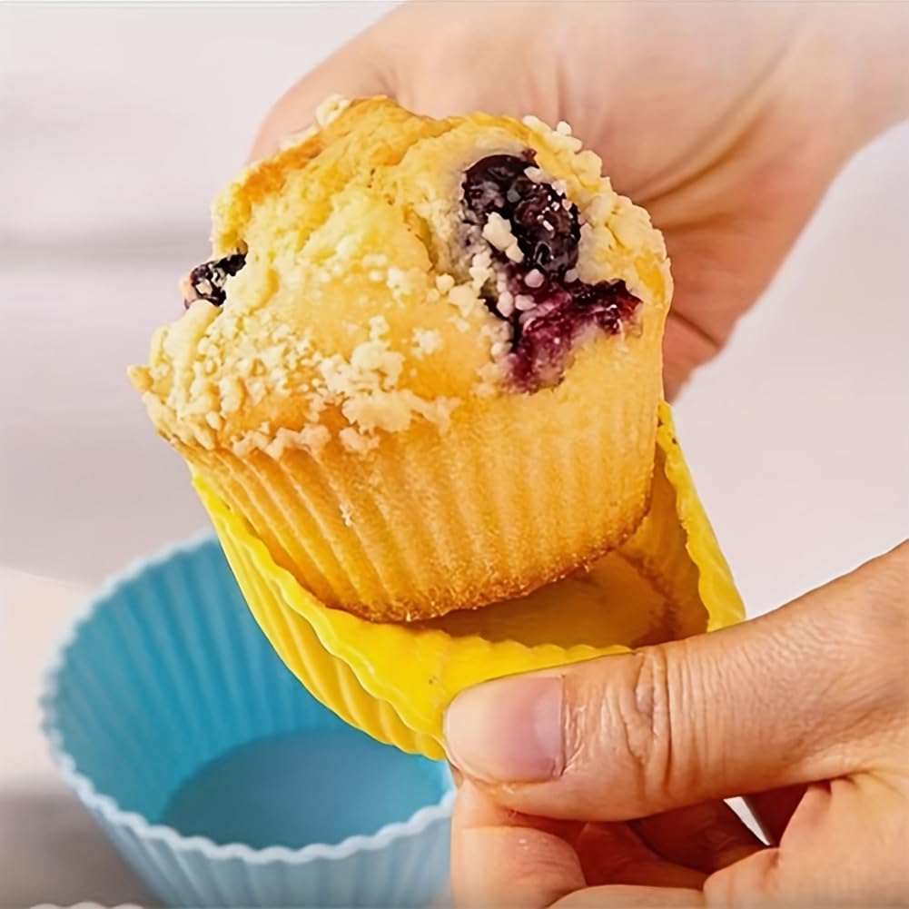 12Pcs Silicone Baking Cup,Non-Stick Cupcake Liners,Reusable Round Cupcake Molds