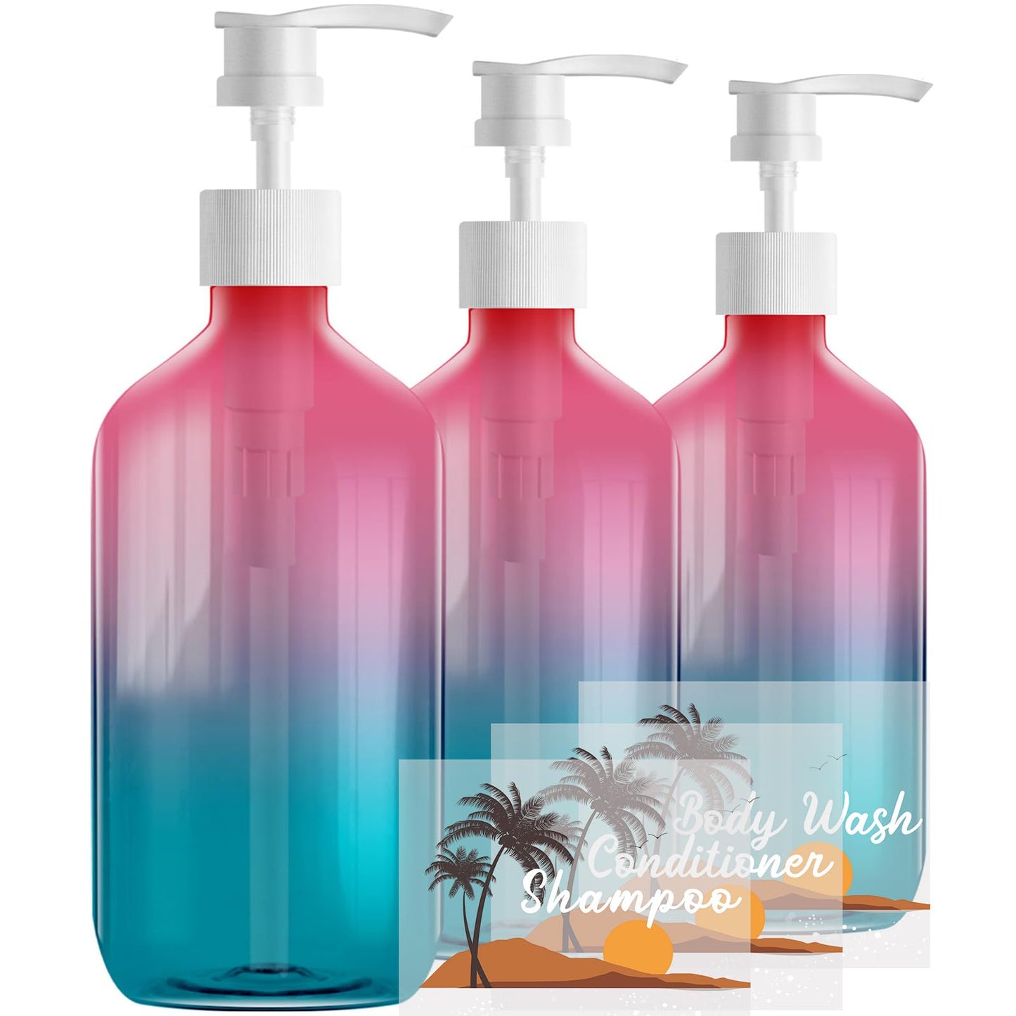 Empty Plastic Bottles with Pump Dispenser, 500ml Gradient Bottle, 3 Pack